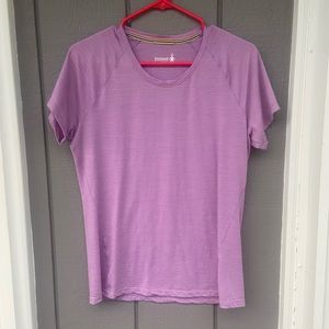 Women’s L Smartwool Top - Purple Stripe Short Sleeve Shirt 150 Merino Wool